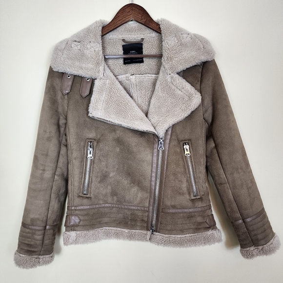Zara Jackets & Blazers - ZARA Faux Suede Shearling Winter Fall Coat Leather Jacket Neutral Size Small